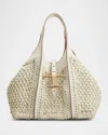Tod's Mini Crochet Shopping Tote Bag In Mastice/bianco Calce