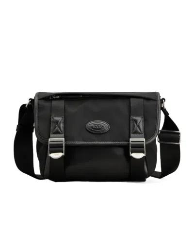 Tod's Messenger Bag In Fabric And Leather Mini In Black