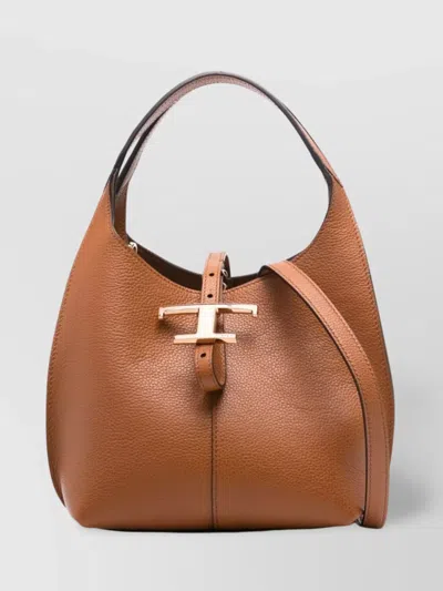 Tod's Mini Grained Leather Shoulder Bag With Adjustable Strap In Brown