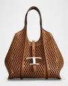Tod's Mini Laser-cut Leather Shopping Tote Bag In Kenia Scuro