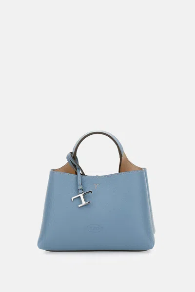Tod's Mini Leather Shopping Bag In Blue