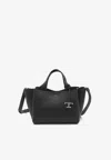 Tod's Mini Leather Shopping Bag With Grained Texture In Black