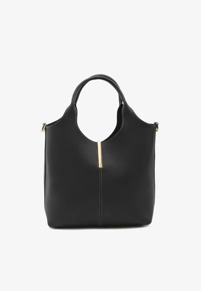Tod's Mini Leather Tote Bag In Black