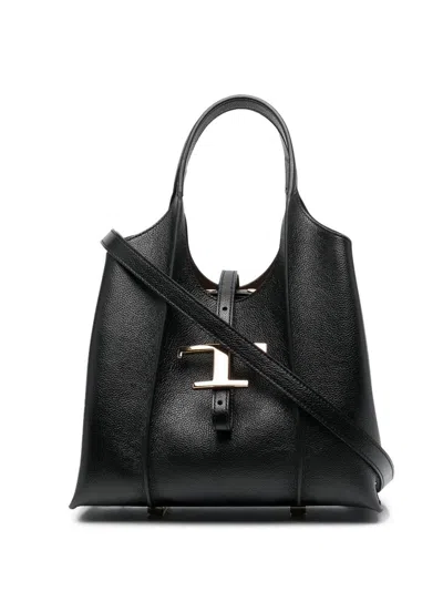 Tod's Mini Leather Tote Bag In Black