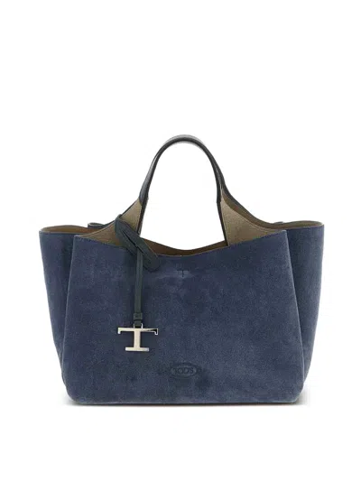 Tod's Mini Leather Tote Bag In Blue