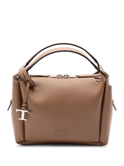 Tod's Mini Leather Tote Bag In Braun