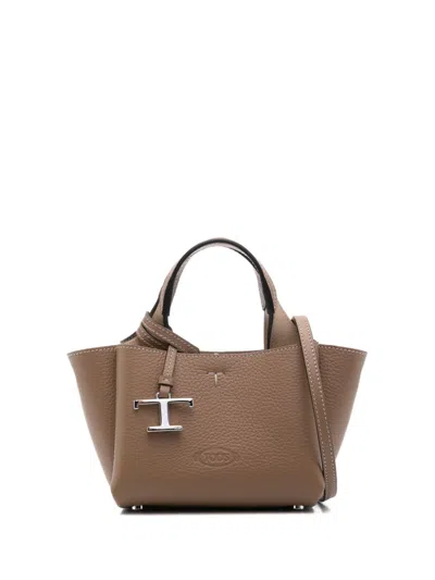 Tod's Mini Leather Tote Bag In Brown