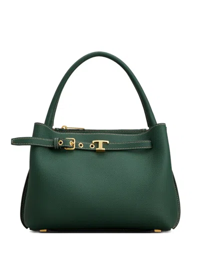 Tod's T-string Small Green Handbag With Adjustable And Removable Shoulder Strap And Buckled Belt Detail On
