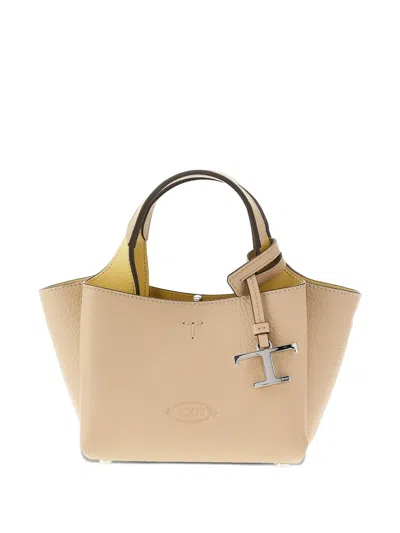 Tod's Mini Leather Tote Bag In Neutral