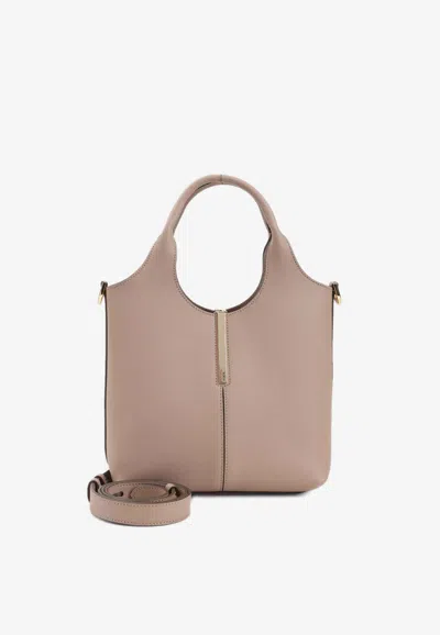Tod's Mini Leather Tote Bag In Neutral