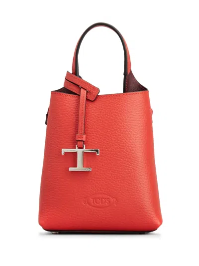 Tod's Mini Leather Tote Bag In Red