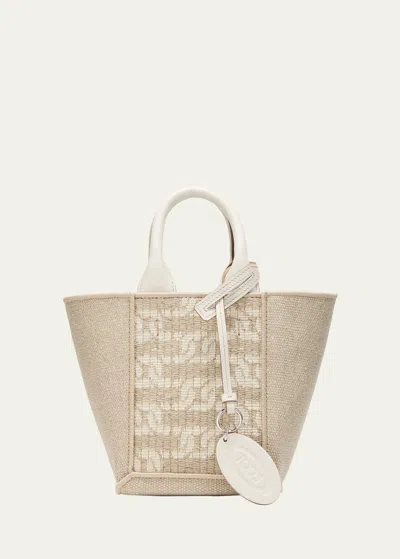 Tod's Mini Linen Top-handle Bag In Neutral