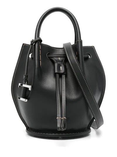 Tod's Mini Logo-charm Bucket Bag In Black