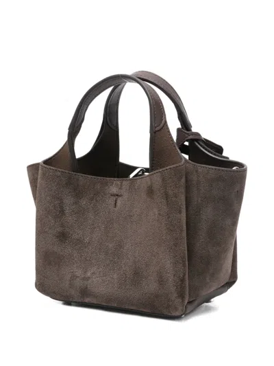 Tod's Mini Logo-charm Suede Tote Bag In Brown