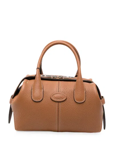Tod's Mini Logo-patch Pebbled Tote Bag In Brown