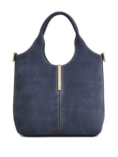 Tod's Tote Shopping Bag In Suede Mini In Blue