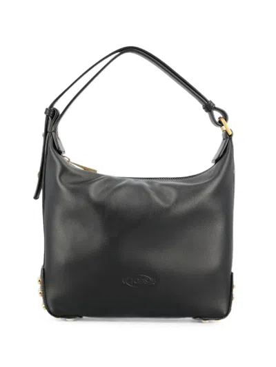 Tod's Mini Metal Dots Leather Tote Bag In Black