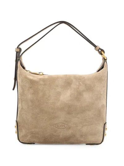 Tod's Mini Metal Dots Suede Tote Bag In Neutral