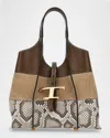 Tod's Mini Mix Suede & Leather Shopping Tote Bag In Trekking Pitone Roccia