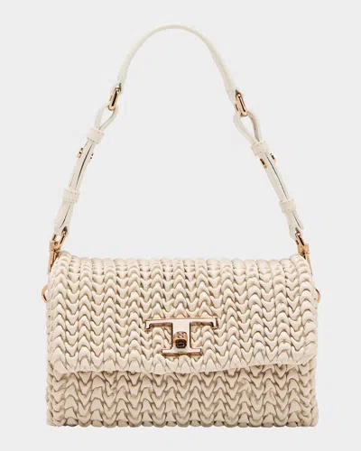 Tod's Mini Plisse Leather Clutch Bag In Bianco Marmo