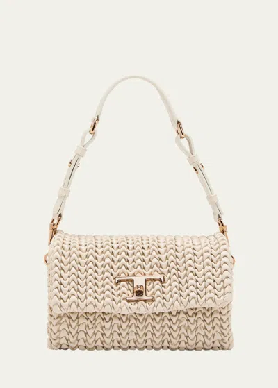 Tod's Mini Plisse Leather Clutch Bag In Bianco Marmo