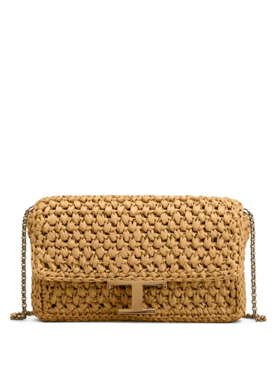 Tod's Mini Raffia Crossbody Bag In Neutrals
