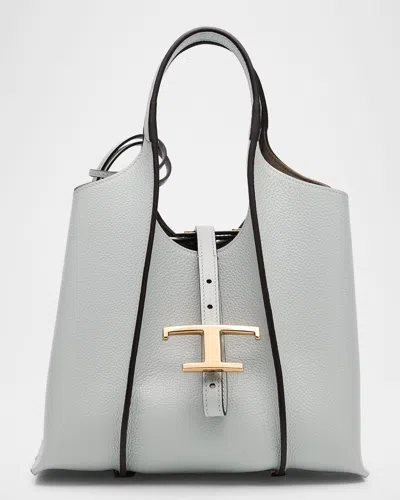 Tod's Mini Shopping Leather Tote Bag In Cromo Chiaro