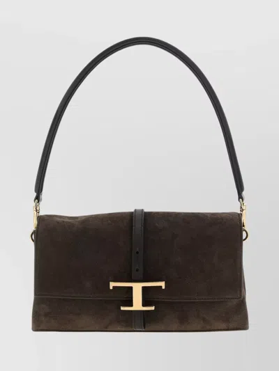 Tod's Mini T Timeless Suede Shoulder Bag In Brown