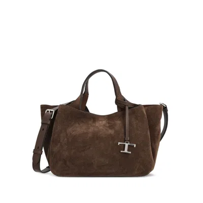 Tod's Mini Suede Logo Tote Bag In Brown
