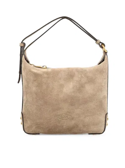 Tod's Mini Suede Shoulder Bag With Metal Dots In White