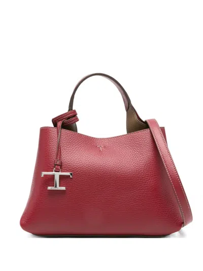 Tod's Mini T-logo Leather Tote Bag In Red