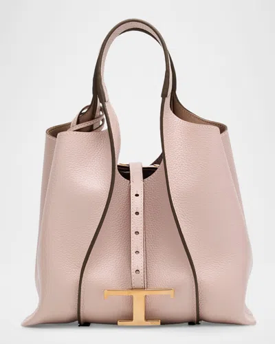 Tod's Mini T Pendant Leather Shopping Tote Bag In Gray