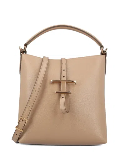 Tod's Mini T Timeless Bucket Bag In Brown