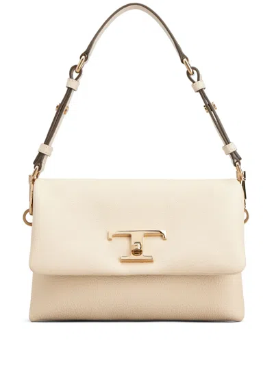 Tod's Mini T Timeless Calfskin Shoulder Bag In Neutrals