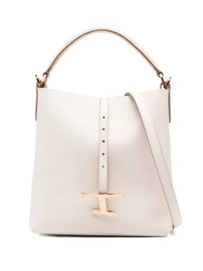 Tod's Mini T Timeless Leather Bucket Bag In Neutral