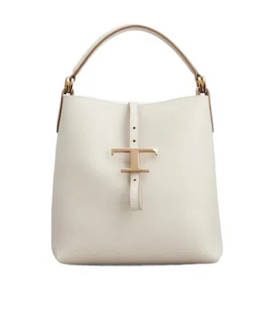 Tod's Mini T Timeless Leather Bucket  Bag In White