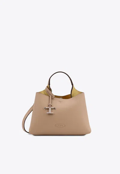 Tod's Mini T-timeless Leather Top Handle Bag In Neutral