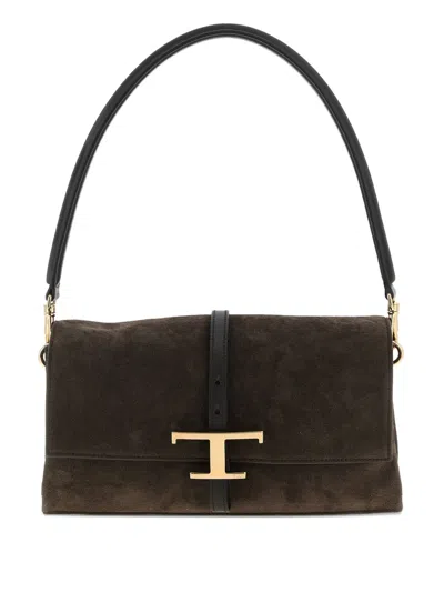 TOD'S MINI T TIMELESS SUEDE SHOULDER BAG