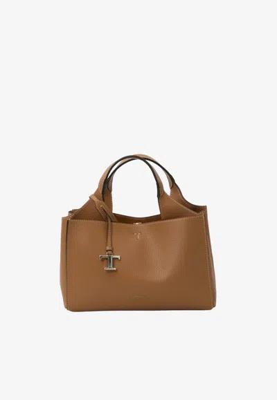 Tod's Mini T Timeless Top Handle Bag In Hammered Leather In Brown