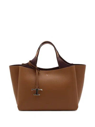 Tod's Mini Textured Charm Tote Bag In Brown