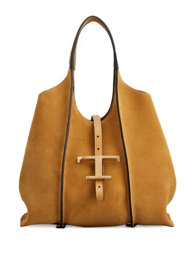 Tod's Mini Timeless T-buckle Suede Tote Bag In Brown
