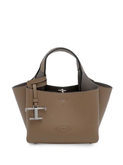 Tod's Mini T-logo Leather Shoulder Bag In Brown