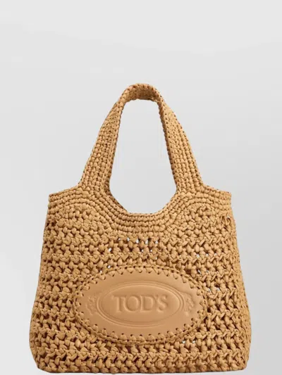 Tod's Mini Tote Bag In Raffia And Leather In Neutrals