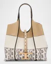 Tod's Mini Tricolor Snake-print Leather Shopping Tote Bag In Corda Bianco Calce