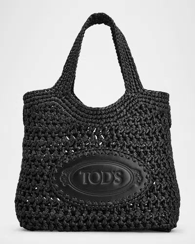 Tod's Mini Woven Top-handle Bag In Nero