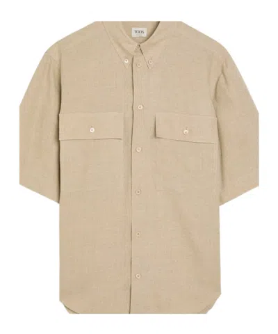 Tod's Minimalist Versatile Solid Linen Shirt In Brown