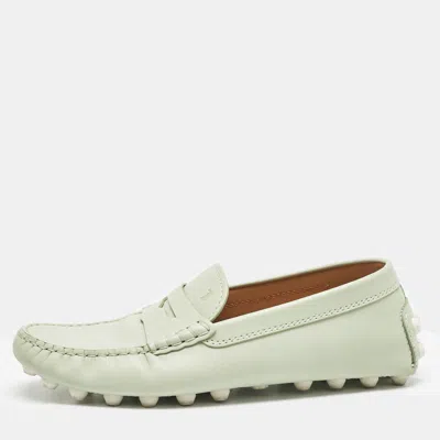 Pre-owned Tod's Mint Green Leather Slip On Loafers Size 37.5