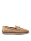 Tod's Suede Loafers With Cord Weaving And T Ring In Beige