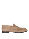 Tod's Suede Almond Toe Loafers With Tonal Stitching In Beige