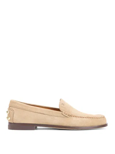 Tod's Beige Loafers With Embossed Logo And Stud Details On The Back In Leather Woman In Brown